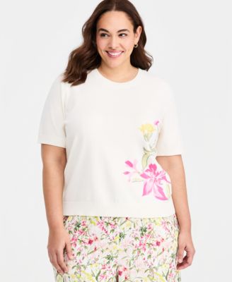 Plus Size Printed Crew Neck Blouse