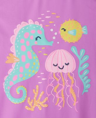 Toddler Girls' 2T-5T Sea Friends Graphic Ruffled One-Piece Swimsuit