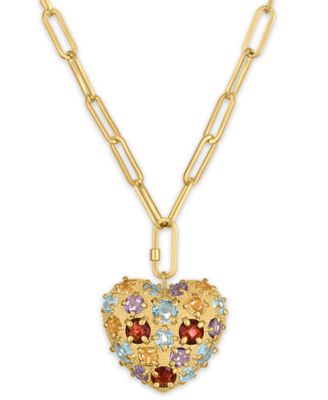 Multi-Gemstone (8.225 ct. t.w.) Carabiner Heart Paperclip Link Necklace in 14k Gold Over Sterling Silver