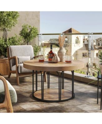 35.5-Inch Rustic Wood 2-Tier Round Coffee Table with Open Storage