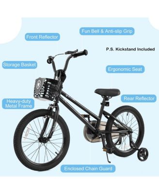18-Inch Kids Bike with Basket and Training Wheels for Ages 4-8