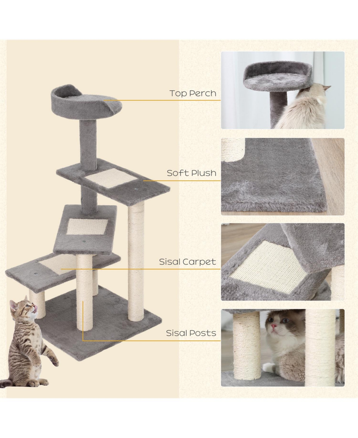 Aostirmotor 40" 5-Level Revolving Stair Cat Tree with Play Center and Resting Perch
