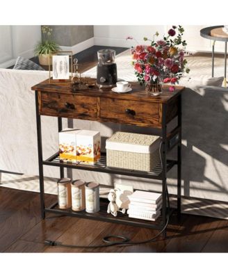 Entryway Table with Charging Station Narrow Console Table with 2 Drawers