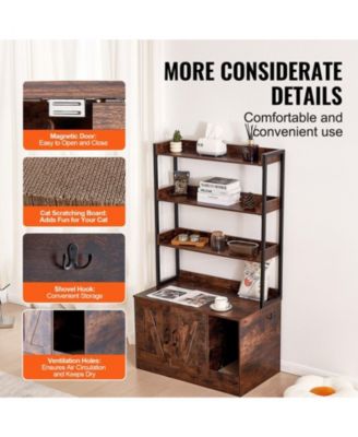 Wooden Cat Litter Box Enclosure with 3 Shelves