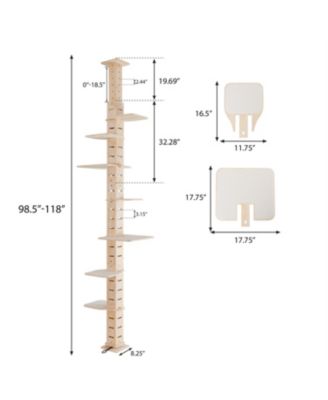 9' Adjustable Height Floor-to-Ceiling Cat Tree with Perching Shelves