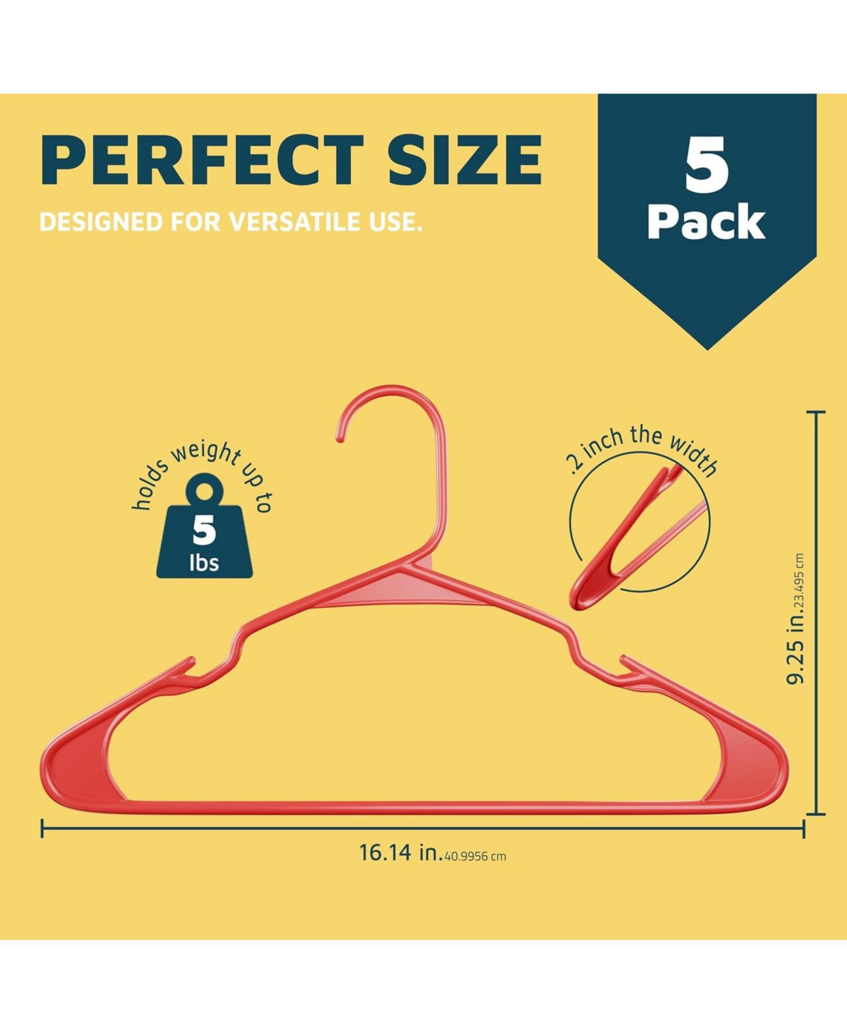 Lifemaster heavy-duty red hangers with non-slip grooves, space-saving design, holds 5 lbs. Pack of 5 for clothes & coats.