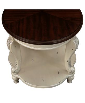 Solid Wood Round End Table with Shelf Sofa Side Table