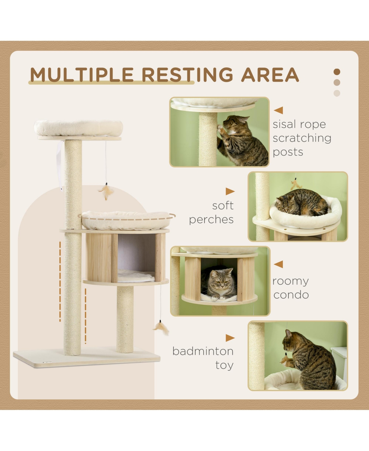 Aostirmotor 3-Level Cat Tree with Sisal Scratching Posts