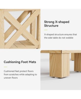 Farmhouse Side Table Set of 2, Narrow End Table for Space Saving, Bedside Furniture for Bedroom, Living Room, Small Spaces, Oak