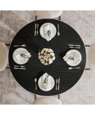 39.37-Inch Round Dining Table for 4 People, Farmhouse Kitchen Dinner Table with Wooden Tabletop and Legs