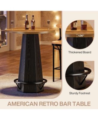 Round Bar Pub Table, 39.4" H Bistro Cocktail Table with Metal Footrest for Drinking & Gathering, Brown & Black