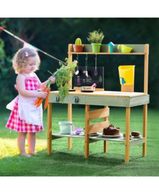 Outdoor Mud Kitchen with Planter Box, Blackboard & Faucet