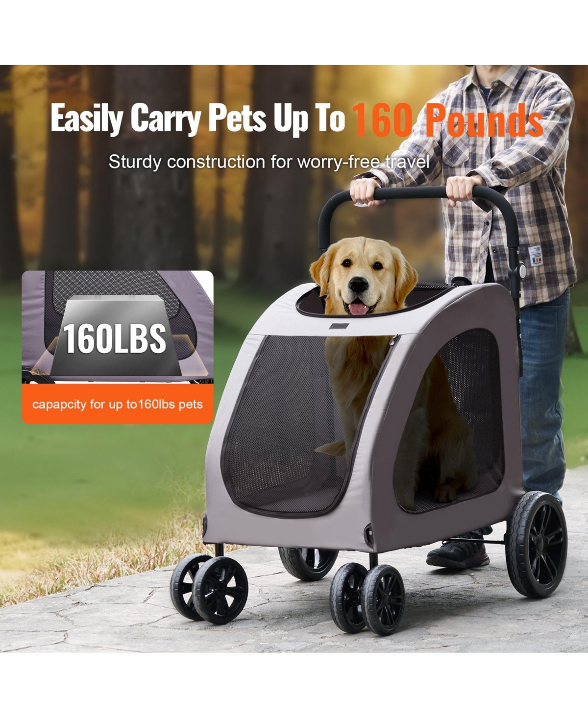 Cozito Heavy-Duty Pet Stroller with Adjustable Handle, Holds up to 160 lbs.