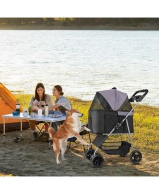 4-Wheel Foldable Pet Stroller with Detachable Carrier, Holds up to 35 lbs