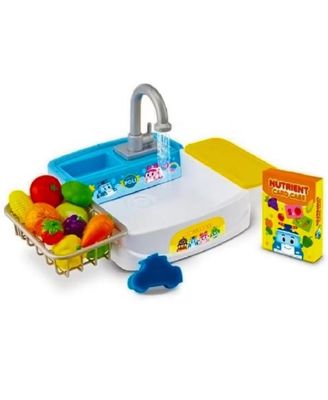 Edu Sink - Play Sink Set with Running Water, 10 Color-Changing Foods, Pretend Kitchen Accessories, Automatic Circulation Toy