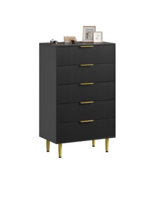 Modern Fluted Drawer Dresser Wood Chest of Drawers with Metal Handles and Legs, Storage Organizer Cabinet
