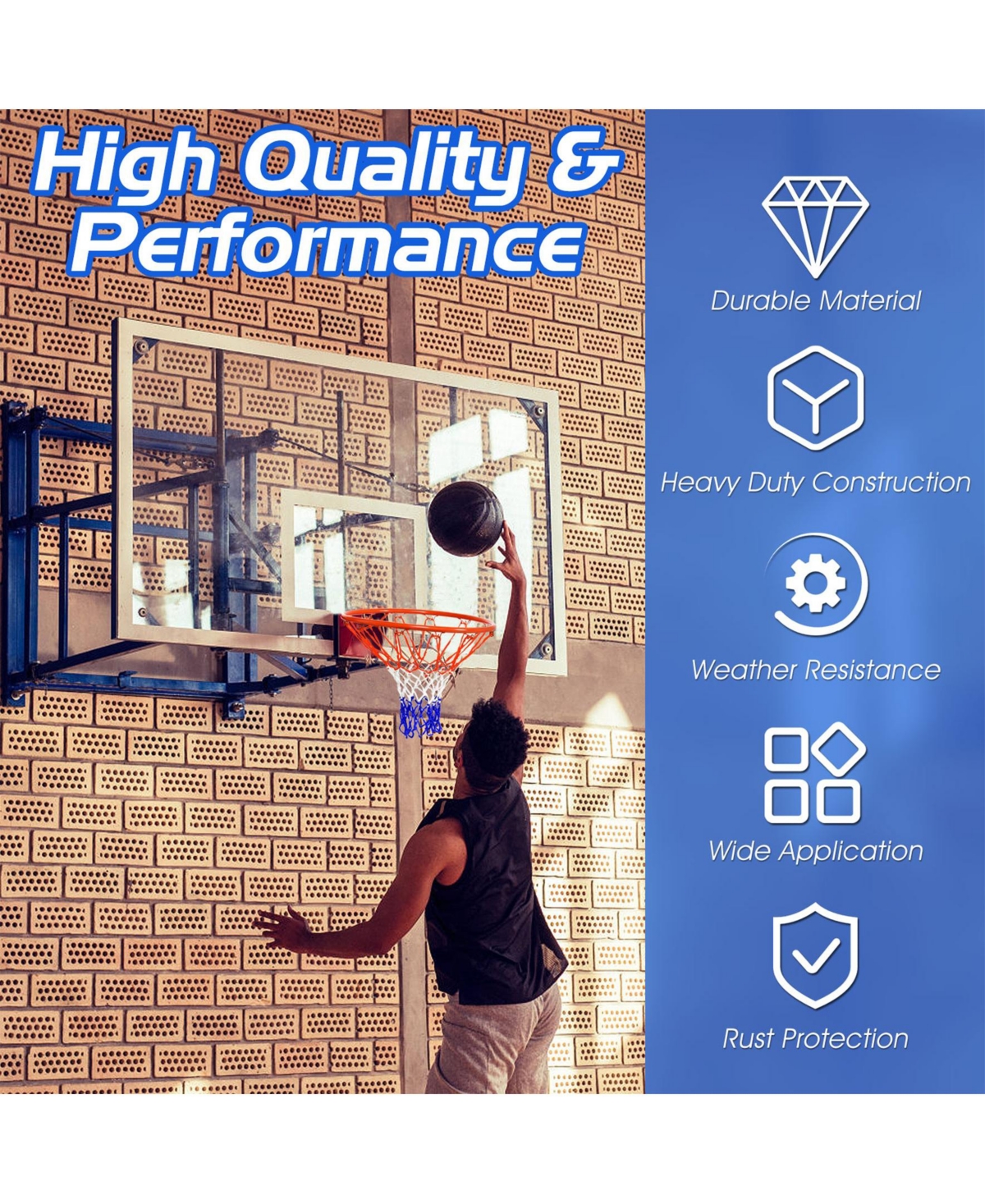 Sugift 18 Inch Replacement Basketball Rim with All-Weather Net