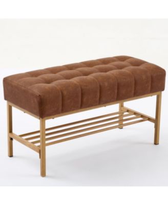 Streamdale Upholstered Shoe Bench with Shelf and Metal Legs, 300 LB Capacity