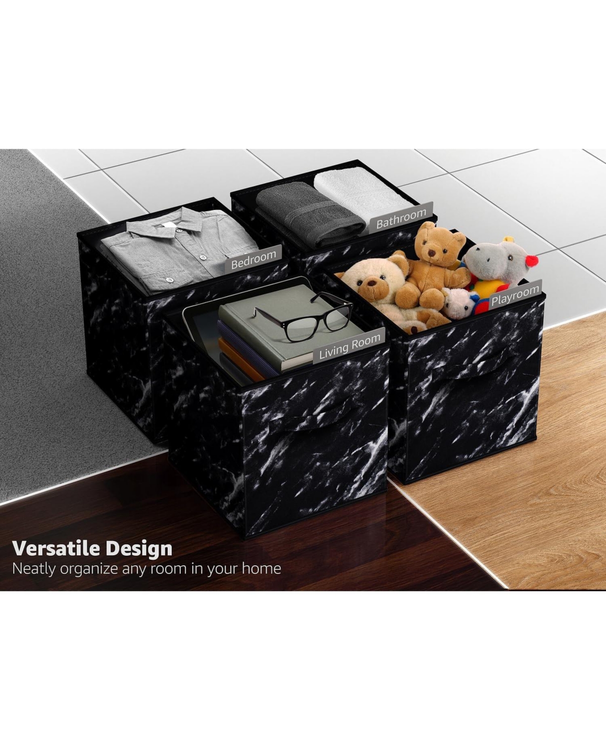 Sorbus 11 Inch 4 Pack Foldable Fabric Storage Cube Bins with Handle - for Organizing Home, Closet, Nursery, Playroom, and More