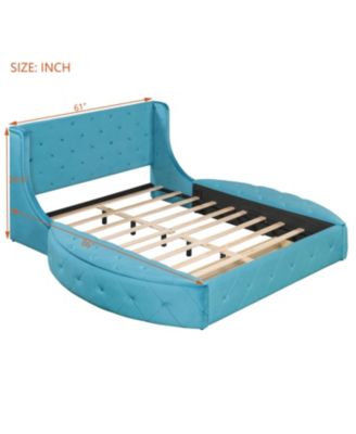  Queen Upholstered Platform Bed w/ Wingback, Drawer & Stools