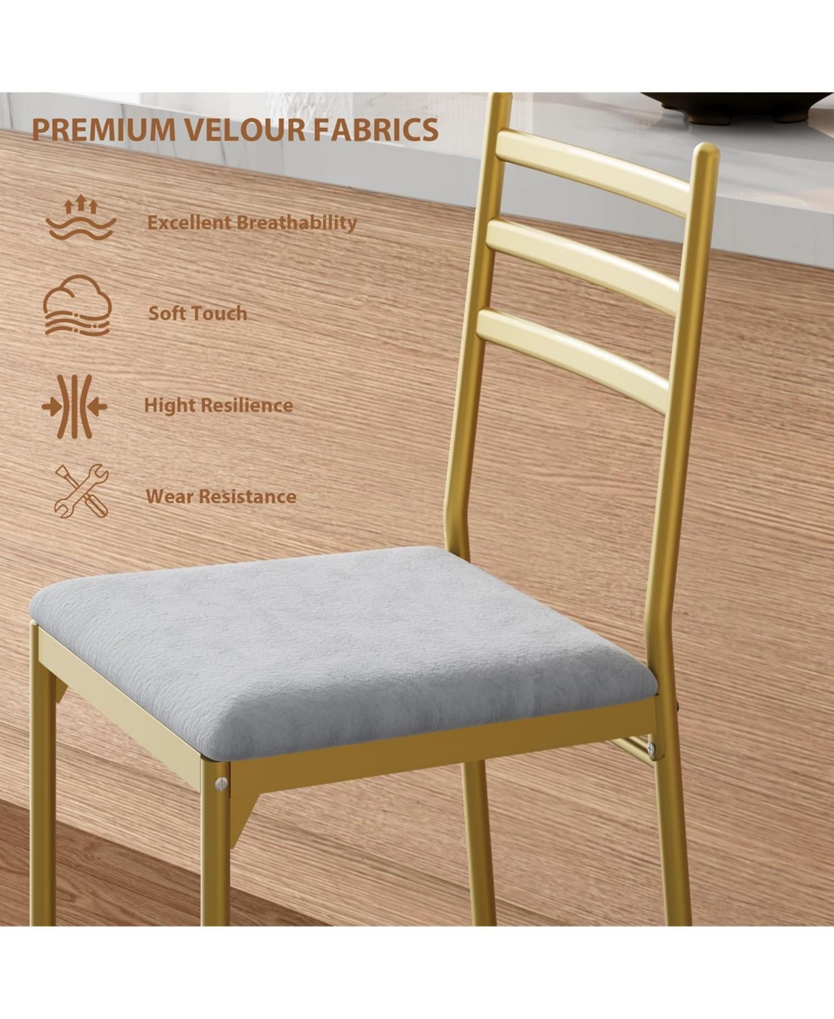 Gaomon Set of 4 Upholstered Counter-Height Bar Stools with Backrest, Thick Cushion & Footrest, 26" Height, Gold Finish