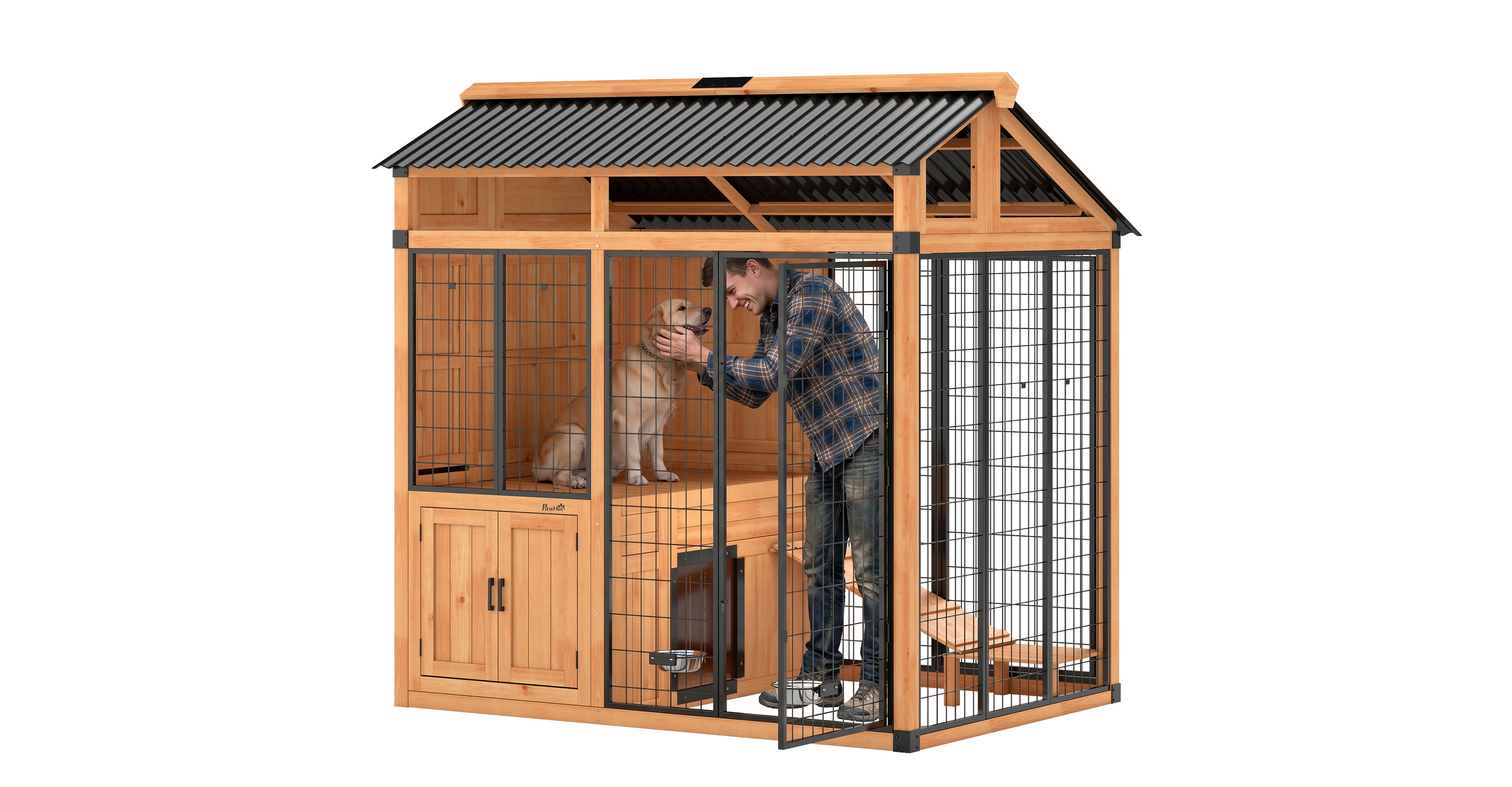 PawHut Extra Large Dog House with Activity Platform, Storage Cabinet
