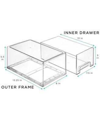 6 Piece Large Clear Stackable Pull Out Refrigerator Bins - Food Storage Containers for Kitchen, Refrigerator, Freezer & More