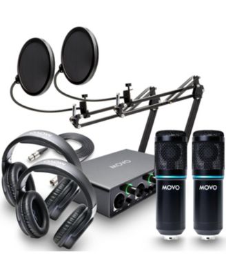 PodKit2AH Podcast Equipment Bundle for 2 Condenser Microphone Kit with USB Audio Interface for Computers
