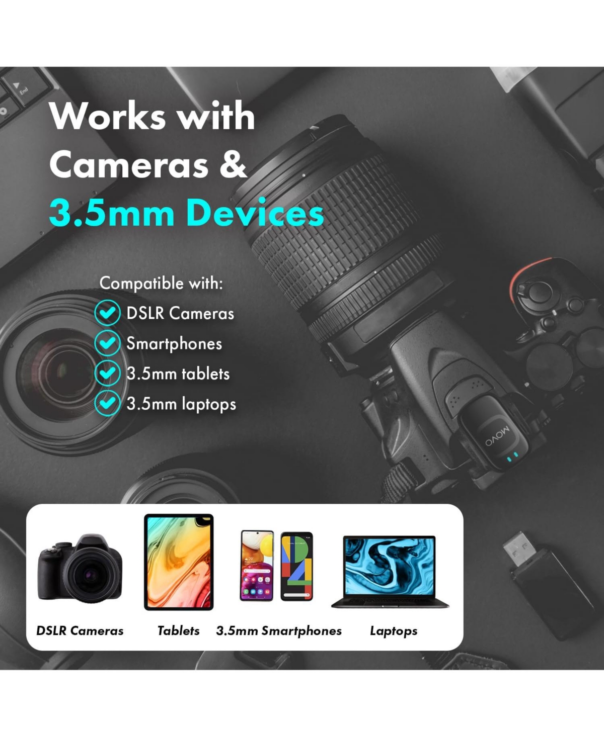 Movo NanoMic Wireless Lavalier Microphone System with Charging Case (3.5mm)