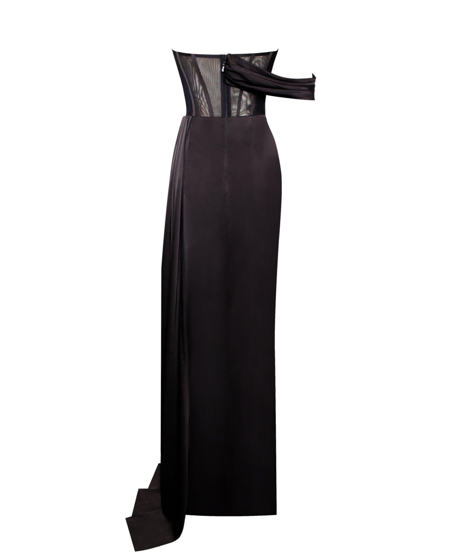 Женское платье Miss Circle Rebeca Satin High Slit Corset Gown, цвет: Чёрный — фото 6