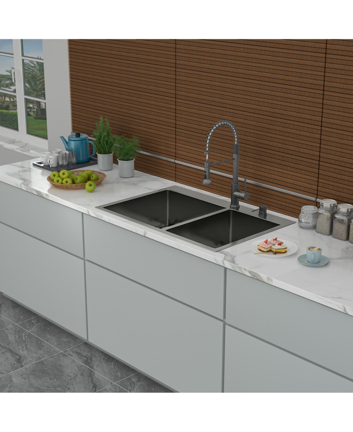 flynama 33x22x10inch Gunmetal Black Double Bowl Kitchen Sink Drop In Stainless Steel 16 Gauge 60 and 40