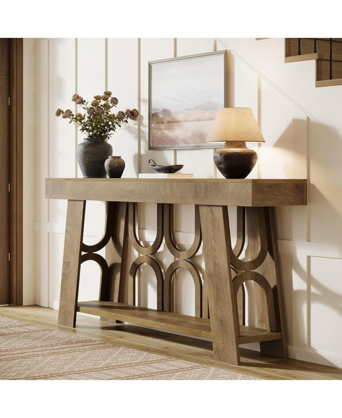 Tribesigns Narrow Farmhouse Console Table with 2-Tier Storage, 63" Long Sofa Entryway Table, Light Brown