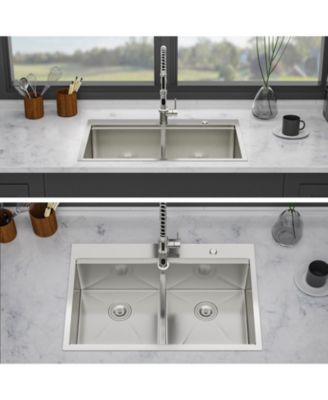 36x22x10inch Topmount Double Bowl Kitchen Sink 16 Gauge Stainless Steel 50 and 50 Split Brushed Nickel