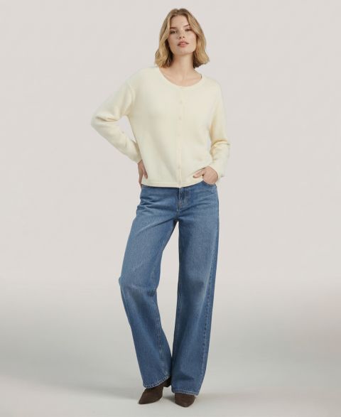 Женский кардиган NAADAM Round Neck Long-Sleeve Cardigan, цвет: Бледный жёлтый