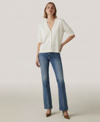 Women's Striped V-Neck Button-Front Cardigan