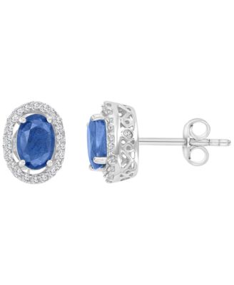 Sapphire (1.36 ct. t.w. ) & Diamond Halo Stud Earrings