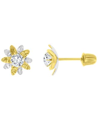 14K Two-Tone Gold Double Flower Stud Earrings