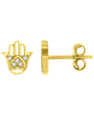 14k Yellow Gold Heart Hamsa Stud Earrings