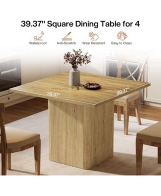 39-Inch Square Dining Table for 4, Small Fluted Kitchen Table with Pedestal Base, Farmhouse Style, Natural