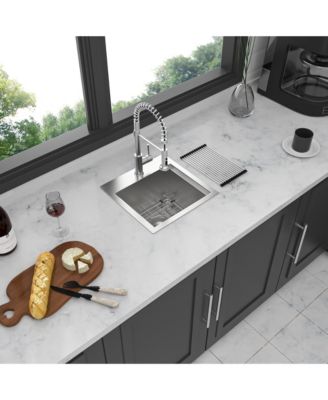 15x15x9-Inch Stainless Steel Drop-In Topmount Kitchen Sink Workstation Single Bowl