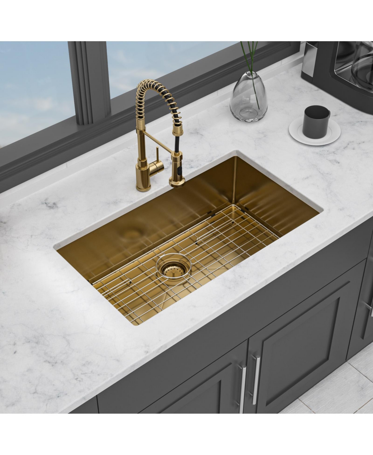 flynama 32x19x10-Inch Stainless Steel Undermount Farmhouse Kitchen Sink Single Bowl with Grid