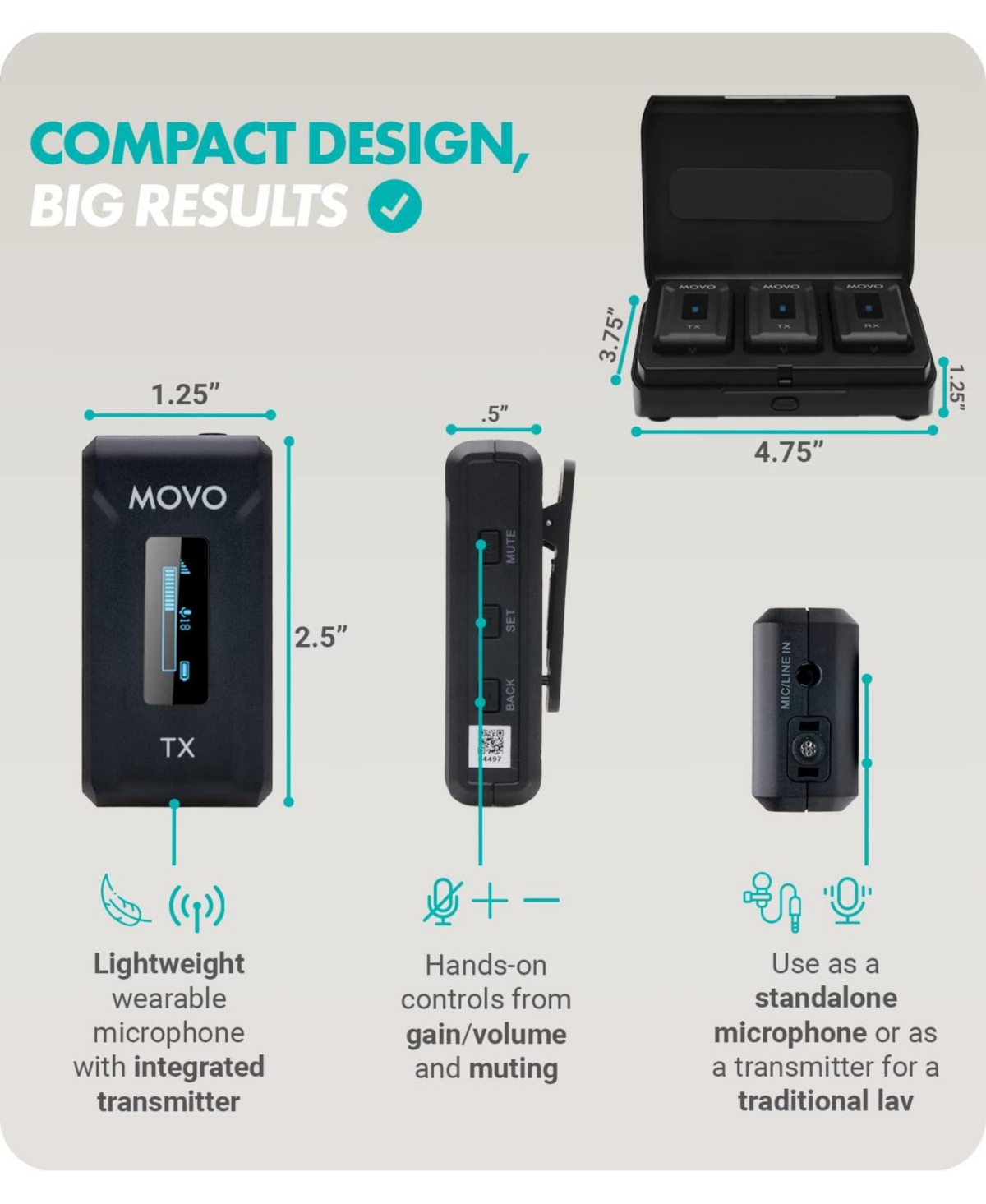 Movo Wmx-2-duo Dual Wireless Lavalier Microphone System with Charging Case for Cameras