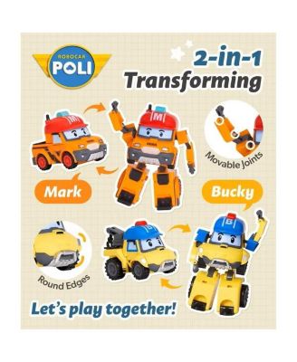 2PCS 4" Transforming Robots (MARK & BUCKY) - Emergency Rescue Vehicle Action Figures | Kids Educational Pretend Play Toy