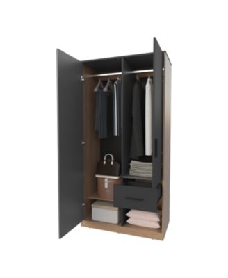 Lugoff Wardrobe with Two Doors and One Drawer, Matt Grey and Natural Oak