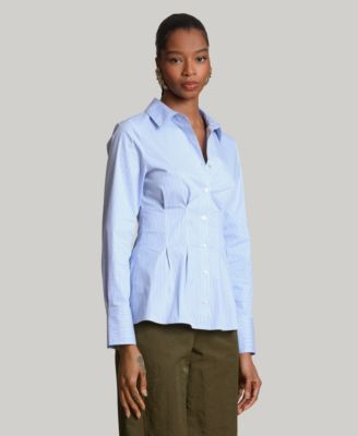 Women's Corset Stripe Spread Collar Shirt