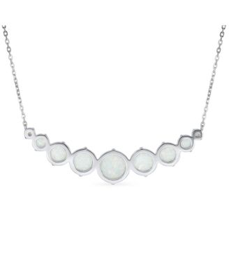 White Created Opal Statement Necklace and Solitaire Stud Earrings Jewelry Set Sterling Silver