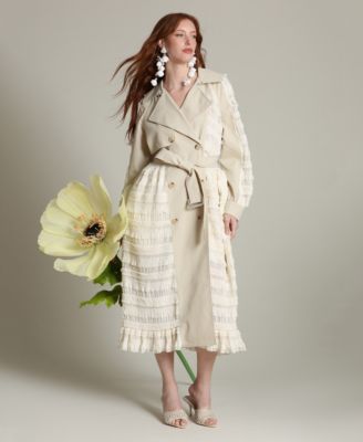 Women's Spread Collar Tulle Trench Coat