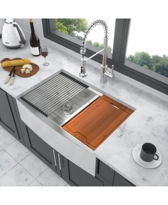 33x22x10 Inch Double Bowl 5050 Farmhouse Workstation Kitchen Sink 16 Gauge T304 Stainless Steel Apron Front With Cutting Board Colander