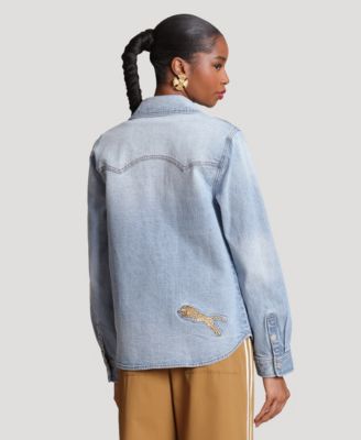 Women's Cheetah Embroidered Button-Front Shirt