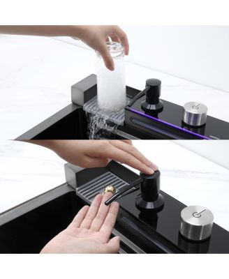 Smart Waterfall Kitchen Sink 304 Stainless Steel Single Bowl Pull Out Faucet Vegetable Basin